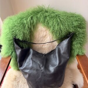 Vintage Black Vegan Leather Hobo Sling Bag